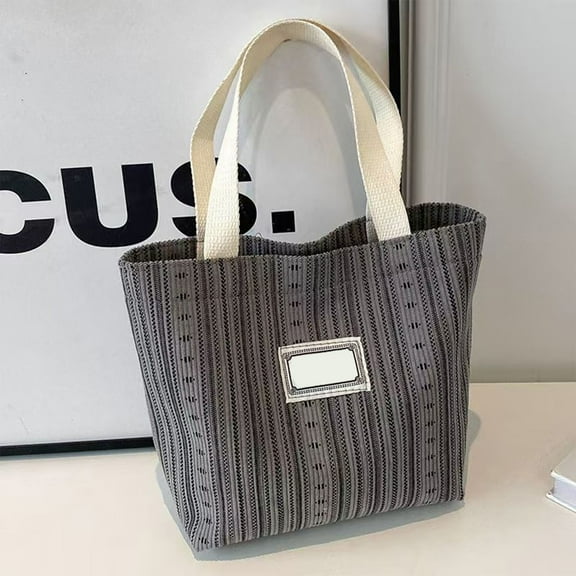 Usloyux Under $5 Women's Canvas Tote Bag, Striped Shoulder Handbag Purse, Commuter Bookbag Classroom Bag, Fabric Shopping Tote, Lightweight Everyday Carry Bag