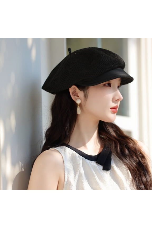 Under $5 Women's Summer Beret Hat, Thin Casual Breathable Sun Hat, Adjustable Beach Headwear, Outdoor Activity Cap, Fashionable Ladies Headwear