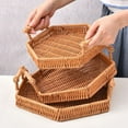 thumbnail image 1 of Usloyux Under $5 Woven Picnic Baskets,Plastic Imitation Rattan Basket,Hexagon Bread Baskets with Handles, Outdoor Serving Tray for Kitchen Storage Food, Vegetables, Coffee Table, 1 of 9