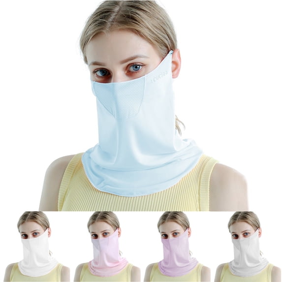 Usloyux 5Pcs UV Protection Sunscreen Face Cover for Women Summer Outdoor, 3D Breathable Thin Mask for Cycling Running, Adjustable Ear Rope with Cooling Sweat Absorption Fabric, Reusable