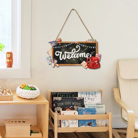 Usloyux Back toSchoolClassroom Decorations, Opening Season Welcome Door Sign Chalkboard Wall Hanging, Wooden Pendant Hanging Decor for Classroom Door Window Bulletin Board Display