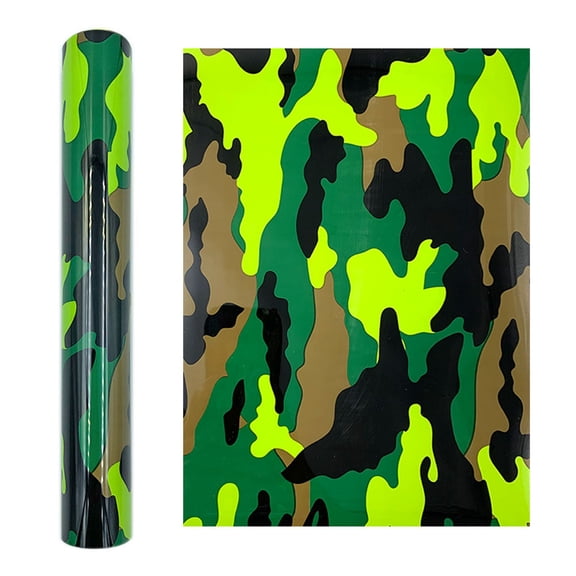 Usloyux Camouflage Heat Transfer Vinyl Film, Holographic Leopard Print Material for DIY Clothing Printing, Custom T-Shirts Hats Bags Iron-On Transfer, Elastic Eco-Friendly Polyurethane Fabric Craft
