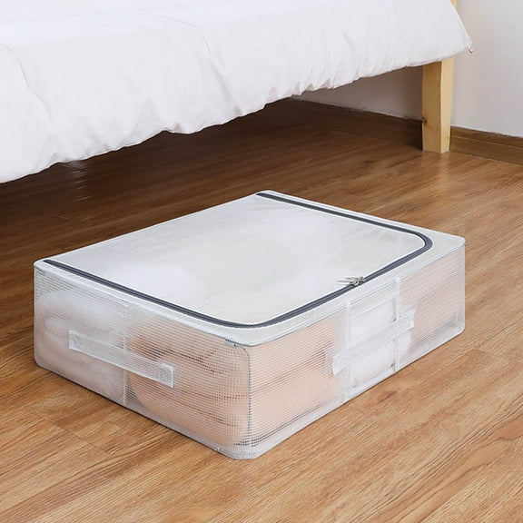 Usloyux Clear PVC Underbed Storage Box with Steel Frame, Foldable Organizer Container for Clothes, Blankets, and Toys, See-Through Storage Bin with Handles