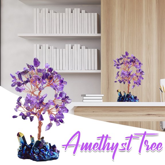 Usloyux Crystal Tree, Natural Quartz Crystal Money Tree, Healing Crystal Gemstone Bonsai for Home Office Decor, Feng Shui Ornament for Wealth Good Luck, Handmade Copper Wire Crystal Sculpture