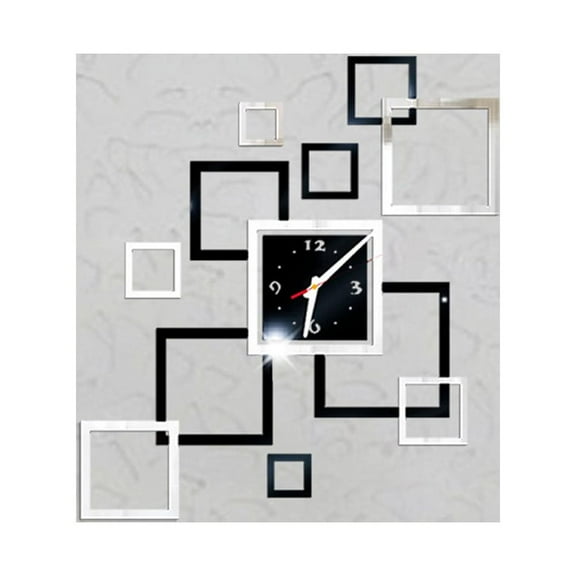 Usloyux Decorative Wall Clock, Acrylic Mirror Effect Wall Clock, DIY Removable Sticker Clock for Home Office Decoration, Square Number Design Modern Clock