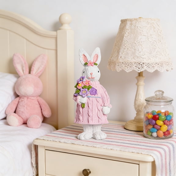 Usloyux Easter Bunny Decoration, Resin Bunny Figurine in Sweater, Outdoor Garden Indoor Home Party Decor, Cute Gift for Easter Spring Celebration, Durable Weather Resistant for Display