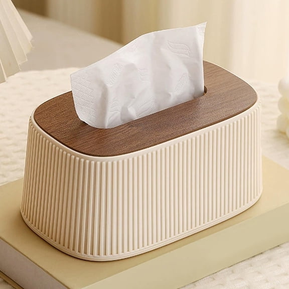 Usloyux Elastic Tissue Box, European-Style Concise Desktop Tissue Holder for Living Room, Modern Plastic Tissue Container with Vertical Texture Design, Bedroom Office Countertop Tissue Dispenser Box