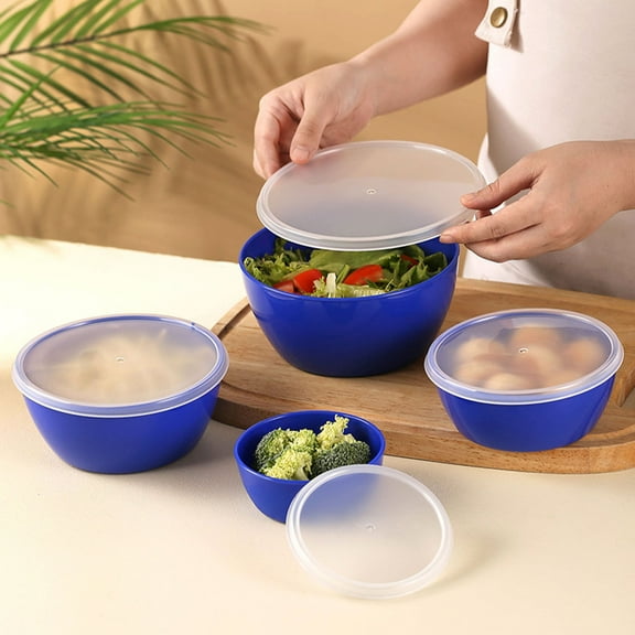 Usloyux Food Storage Bowls, Stackable Food Storage Bowls with Lids 4 Piece Set, Airtight Freshness Containers for Fridge, Microwave Safe BPA Free Plastic, Round Meal Prep Containers