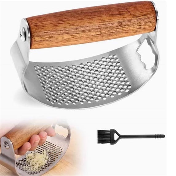 Usloyux Garlic Press Rocker, Manual Garlic Crusher With Peeler And Cleaning Brush, Heavy Duty Stainless Steel Garlic Mincer Grinder Chopper For Home Kitchen Cooking Gadgets Tools