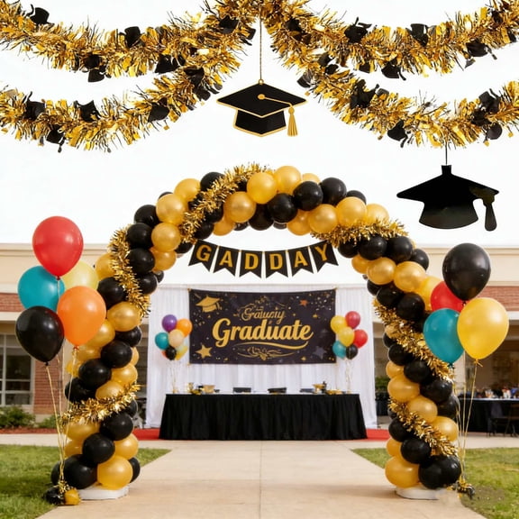Usloyux Graduation Party Decorations, 2-Meter Doctoral Cap Streamer, Graduation Season Decorations, Black Plastic Graduation Banner for Graduation Party Decorations, Wall Ceiling Doorway Stage
