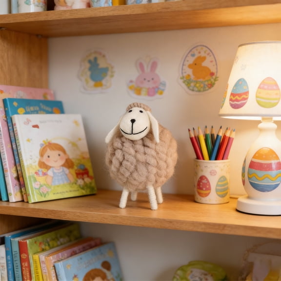 Usloyux Handmade Lint Sheep Figurine, Bohemian Easter Lamb Decor, Cute Spring Tabletop Accent, Soft Polyester Material, Rural Farmhouse Style, Perfect Gift for Home Decoration, Multiple Colors