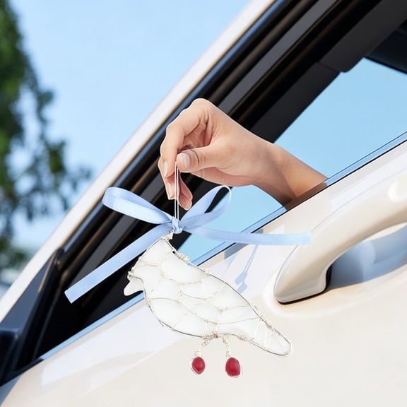 Usloyux Handmade Sea Glass Pendant, Crafted Sea Glass Hanging Ornament for Home Decor, White Pink Glass Pendant Gift for Special Occasion, Window Wall Decoration with Iron Wire