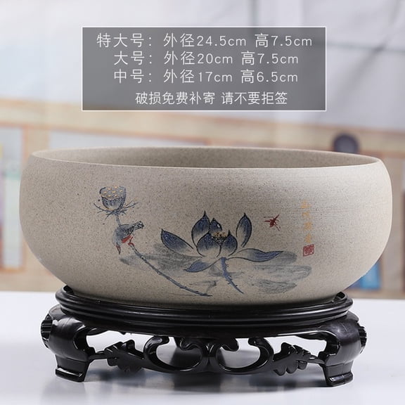 Usloyux Indoor Hydroponic Planters, Ceramic Bonsai Bowl with Stand, Self-Watering Flower Pot for Office Desk Garden Balcony Decor, Chinese Style Water Bowl Planter for Indoor Outdoor Display