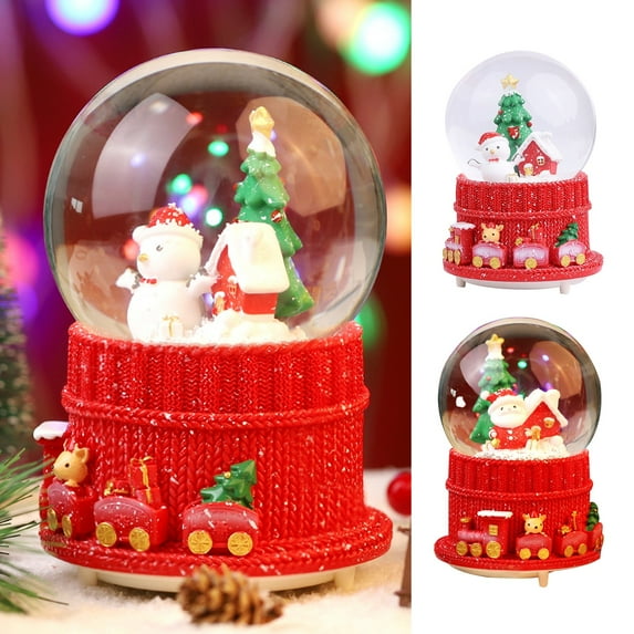 Usloyux Kids Toys Under $5 Christmas Santa Snow Globe,Winter Snow Globe with Colorful Light and Music,Lightweight Christmas Decorations Gift,Red Green Christmas Tree Toys for Home Desk Decor