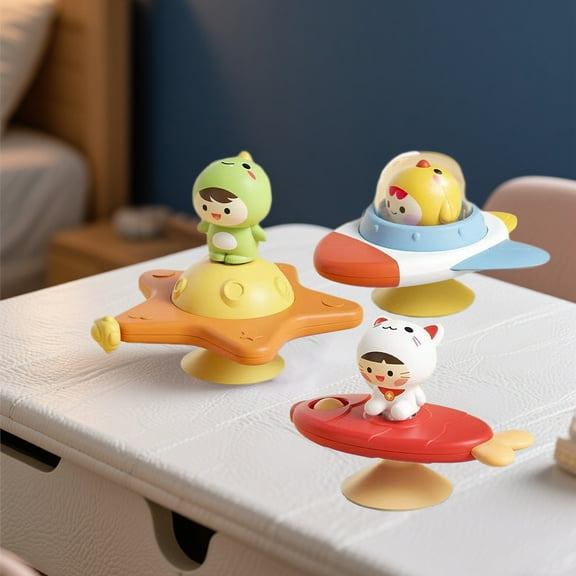 Usloyux Kids Toys Under $5 Suction Cup Spinner Toys for Girls and Boys,4.1 Inch 360° Rotation Suction Cup Spinner Toys with Spaceship/Stars/Fish Shaped,Novelty Spinning Top for Baby Gifts
