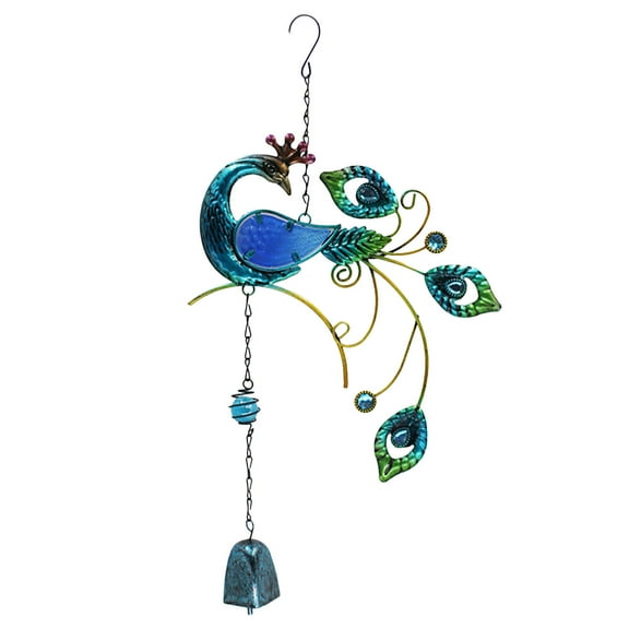 Usloyux Metal Peacock Wind Chime, Outdoor Garden Balcony Hanging Decoration with Glass Tubes, Hand Painted Colorful Wind Chime for Patio, Yard, Gift Idea