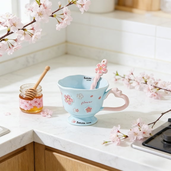 Usloyux Mother's Day Gifts Ceramic Coffee Mug, Cute Floral Heart Handle Cup With Spoon And Gift Box, Thoughtful Birthday Holiday Present For Mom Women Her, Elegant Tea Drinking Vessel For Home