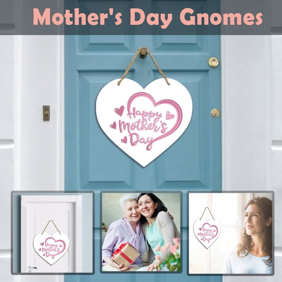 Usloyux Mother's Day Sign, Front Door Welcome Sign Creative Heart Shaped Happy Mother's Day Sign, Wooden Decorative Sign for Porch Garden Wall, Handcrafted Ornament for Gift, Indoor Outdoor Use