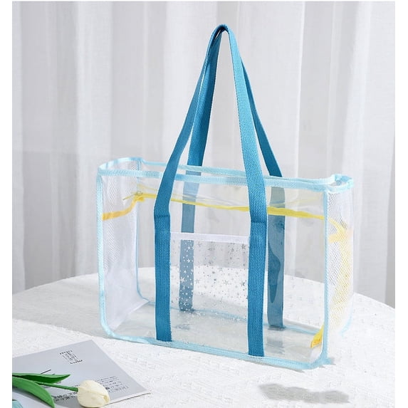 Usloyux PVC Transparent Travel Beach Bag, Waterproof Storage Bag for Swimming, Outdoor, Sandproof Carry All with Pockets, Large Capacity for Towels, Sunscreen, Essentials, Convenient Tote