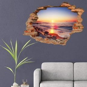 Usloyux Realistic 3D Broken Wall Window Mural Decal, Removable Wall Sticker for Living Room Bedroom, Large Wall Art Decoration, Vinyl Wall Sticker Easy to Apply, Home Decor Upgrade