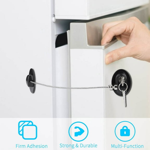 Usloyux Refrigerator Lock, Refrigerator Lock with Adhesive and Keys, Strong Freezer Lock for Medicine Food Security, Galvanized Steel Lock with Aircraft Cable