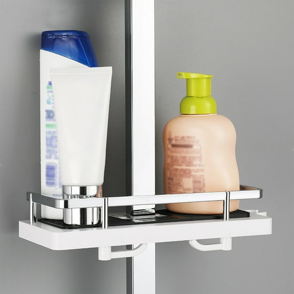 Usloyux Shower Caddy Shelves for Bathroom Organization, Slide Bar Rack with Hooks for Shampoo Soap and Towels, No Drill Installation for Shower Rod, Space Saving