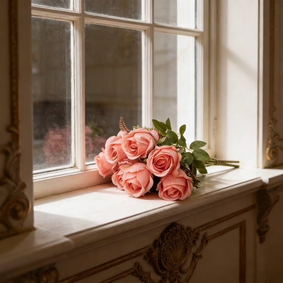 Usloyux Simulated Rose Bouquet, Silk Flowers Fake Flowers Wedding Decoration, Home Decor Centerpiece, Photography Props, Indoor Display Artificial Floral Arrangement