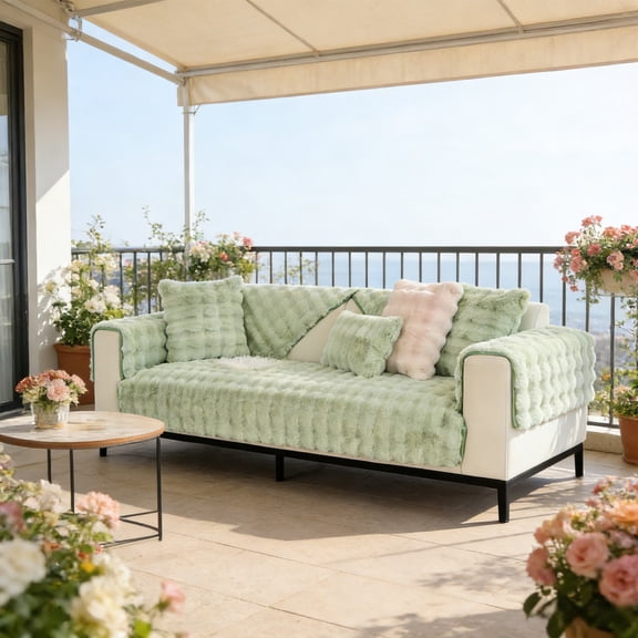 Usloyux Sofa Cushion, Thickened Warm Fluffy Seat Pad for Couch Bed, Winter Fall Cozy Sofa Cover Throw, Non Slip Bottom Secure Fit, Soft Comfortable Living Room Decor, Reversible Design