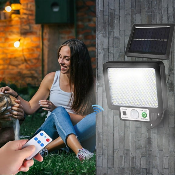 Usloyux Solar Powered Outdoor Motion Sensor Light, IP65 Waterproof, Remote Control, 3 Lighting Modes, for Fence, Yard, Garden, Patio Security