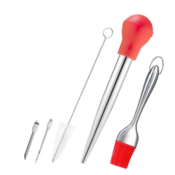 Usloyux Stainless Steel Baster with Silicone Brush and Cleaning Tool, Kitchen Injector for Cooking, Baking, and Grilling