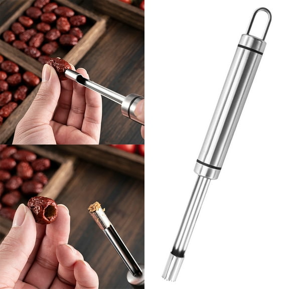 Usloyux Stainless Steel Fruit Corer, Corer Jujube Corer Kitchen Gadget, Serrated Blade Design for Easy Core Removal, Practical Kitchen Tool for Apples Pears Peaches Stone Fruits