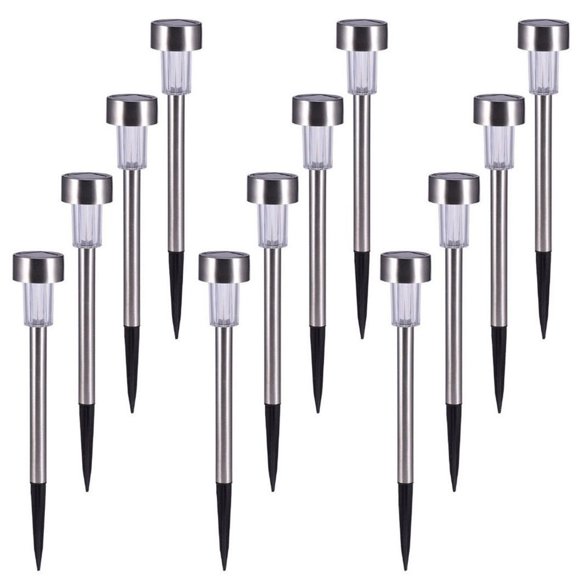 Usloyux Stainless Steel Solar Tube Lights for Garden, Automatic Day and Night Sensor Ground Lights for Borders, Patios, and Pathways, Easy Installation, 12-Pack