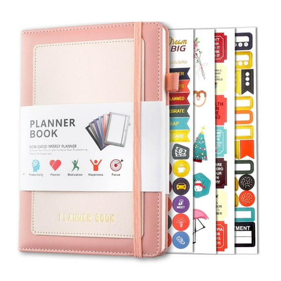 Usloyux Undated A5 Weekly and Monthly Planner, Goal Setting Notebook with Budget Pages, Financial Planning Journal for Home and Office, Hardcover Planner