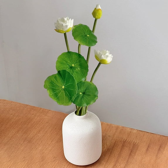 Usloyux Under $5 Artificial Lotus Flower Arrangement, Realistic Water Lily Bloom, Faux Floral Centerpiece, Home Dining Table TV Cabinet Decor