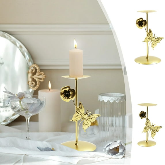 Usloyux Under $5 Decorative Candle Holder, Iron Butterfly Flower Table Accent, Romantic Dinner Centerpiece, Aromatherapy Decor for Home Atmosphere
