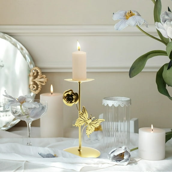 Usloyux Under $5 Decorative Candle Holder, Iron Butterfly Flower Table Accent, Romantic Dinner Centerpiece, Aromatherapy Decor for Home Atmosphere