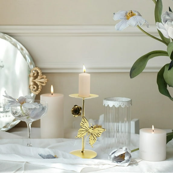 Usloyux Under $5 Decorative Candle Holder, Iron Butterfly Flower Table Accent, Romantic Dinner Centerpiece, Aromatherapy Decor for Home Atmosphere