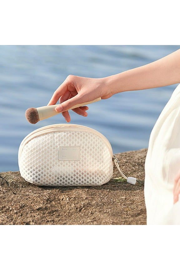 Under $5 Portable Cosmetic Bag, Mesh Travel Wash Organizer, Transparent Storage Pouch, Makeup Brush Toiletry Carrier for Pool Organization