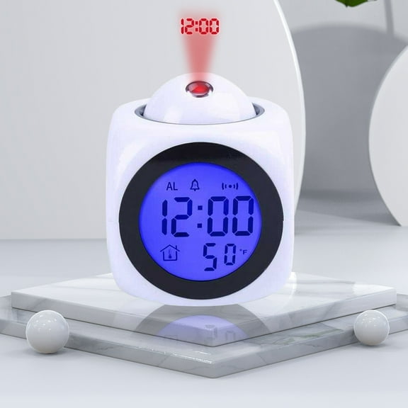 Usloyux Under $5 Projection Digital Alarm Clock, Weather Station Temperature Display, LCD Wall Projection Timepiece, Colorful LED Bedside Table Clock