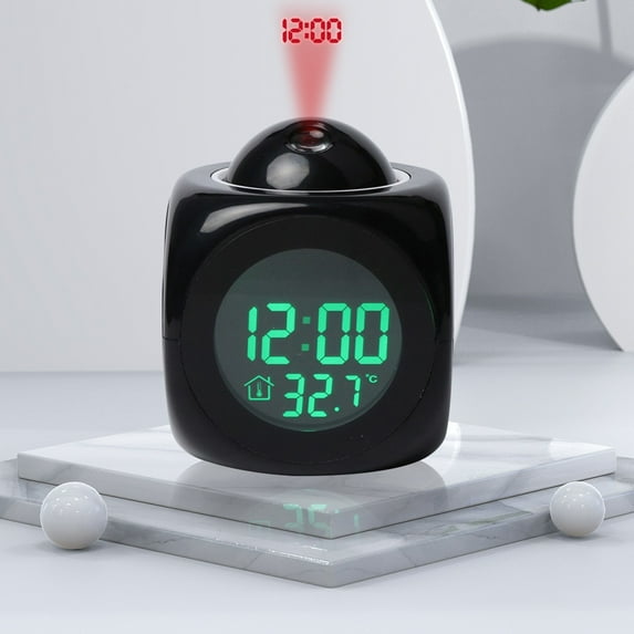 Usloyux Under $5 Projection Digital Alarm Clock, Weather Station Temperature Display, LCD Wall Projection Timepiece, Colorful LED Bedside Table Clock