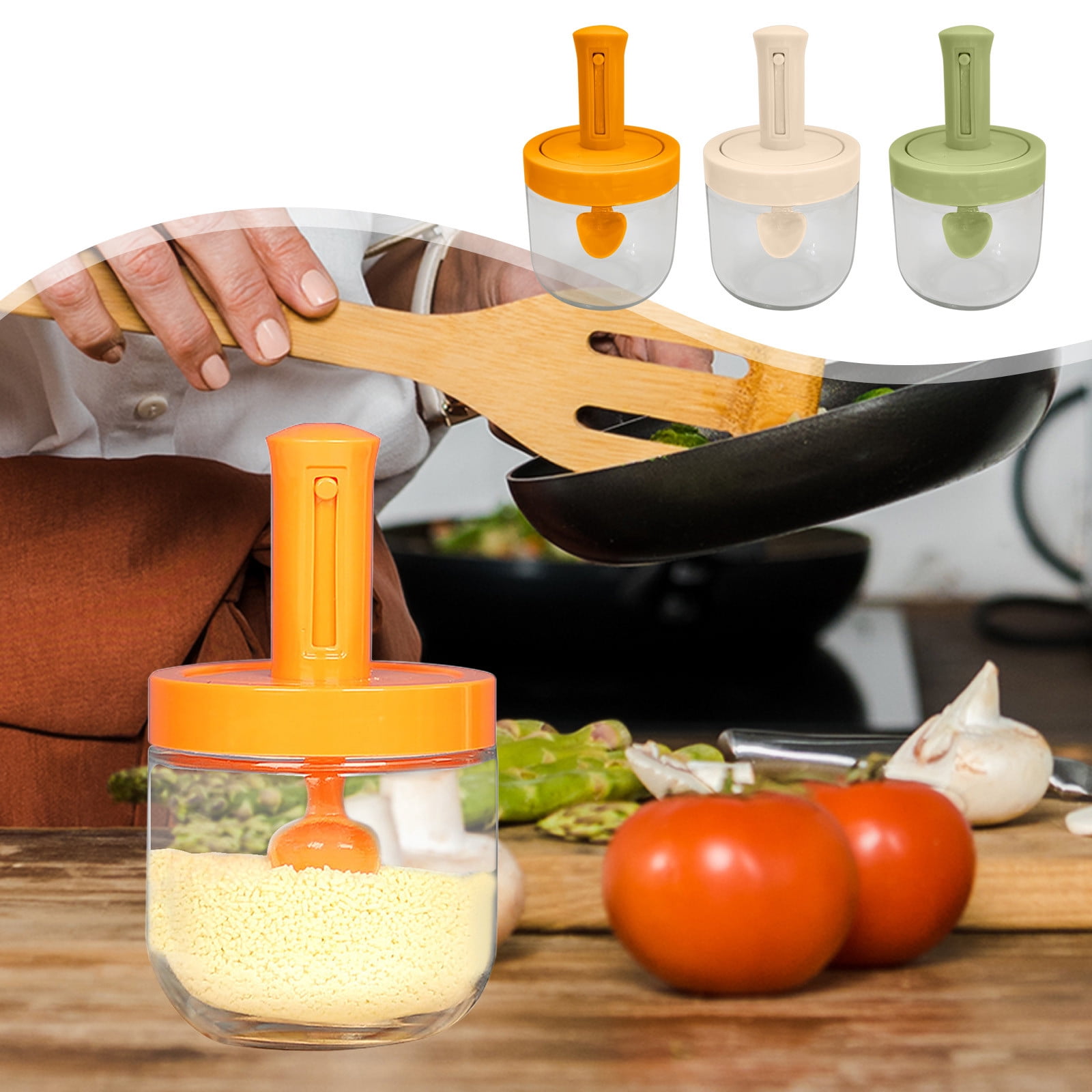 Usloyux Under $5 Retractable Spoon Lid Seasoning Jar, Glass Spice ...