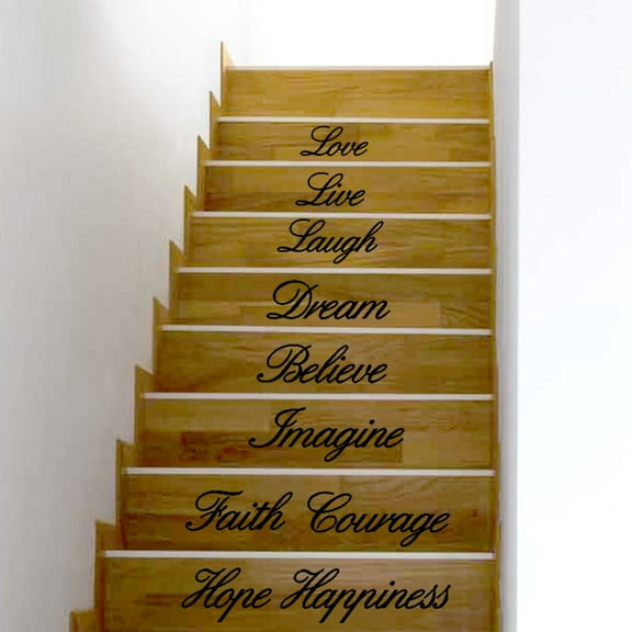 Usloyux Wall Decal, Removable Wall Sticker Decal, Live Laugh Dream Courage Happiness Inspirational Quote for Stair Wall Decor, White Vinyl Art for Smooth Surface, Easy Apply Home Decor Mural