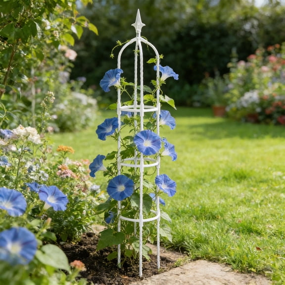 Usloyux White Plastic Flower Support for Vines, Adjustable Height Plants Stand for Outdoor Garden, Balcony, Patio, Easy Assembly, Durable Frame