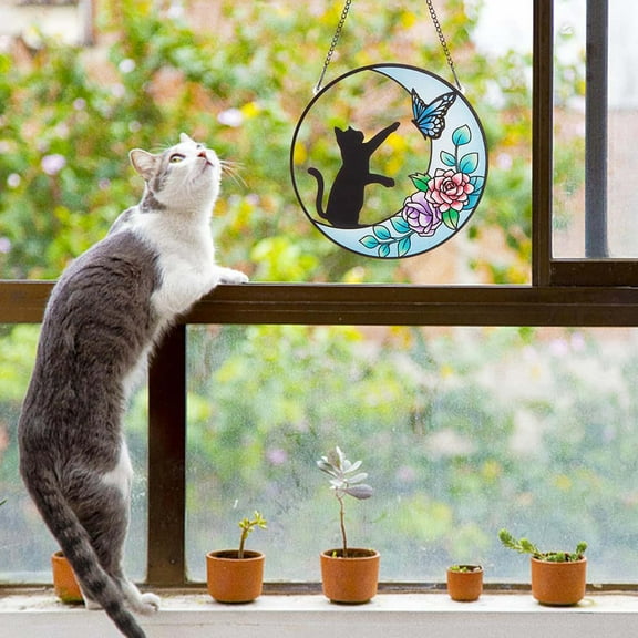 Usloyux Window Decoration, Acrylic Stained Glass Hummingbird Window Hanging, Spring Themed Home Decor for Bedroom Living Room Balcony, Colorful Sun Catcher Ornament, Handcrafted Art Piece