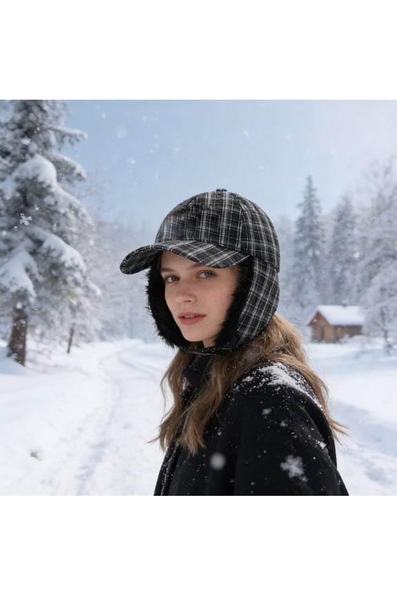 Winter Baseball Cap, Warm Hat with Ear Protection for Cold Weather, Casual Outdoor Beanie, Polyester Fiber Ear Flap Hat for All Seasons