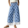 thumbnail image 1 of Usloyux Women Plus Size Wide Leg High Waisted Trousers with Pockets Polka Dot Casual Loose Ankle Pants Workout, Blue XL, 1 of 8