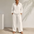 thumbnail image 1 of Usloyux Women's 2 Piece Lounge Set Long Sleeve Collared Pullover Top and Wide Leg Pants Matching Tracksuit Outfits, White S, 1 of 7