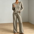 thumbnail image 1 of Usloyux Women's 2 Piece Lounge Set V Neck Long Sleeve Sweater and Wide Leg Pants Matching Casual Outfits with Elastic Waist, Green M, 1 of 8
