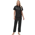 thumbnail image 1 of Usloyux Women's 2 Piece Outfits Short Sleeve Collared Shirt and Pants Matching Lounge Set Solid Casual Tracksuit with Elastic Waist, Black M, 1 of 8