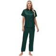 thumbnail image 1 of Usloyux Women's 2 Piece Outfits Short Sleeve Collared Shirt and Pants Matching Lounge Set Solid Casual Tracksuit with Elastic Waist, Green L, 1 of 8